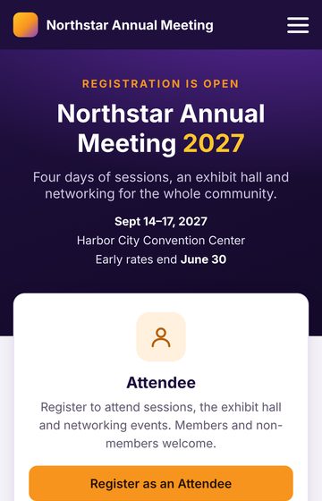 Sample registration home page on a mobile phone